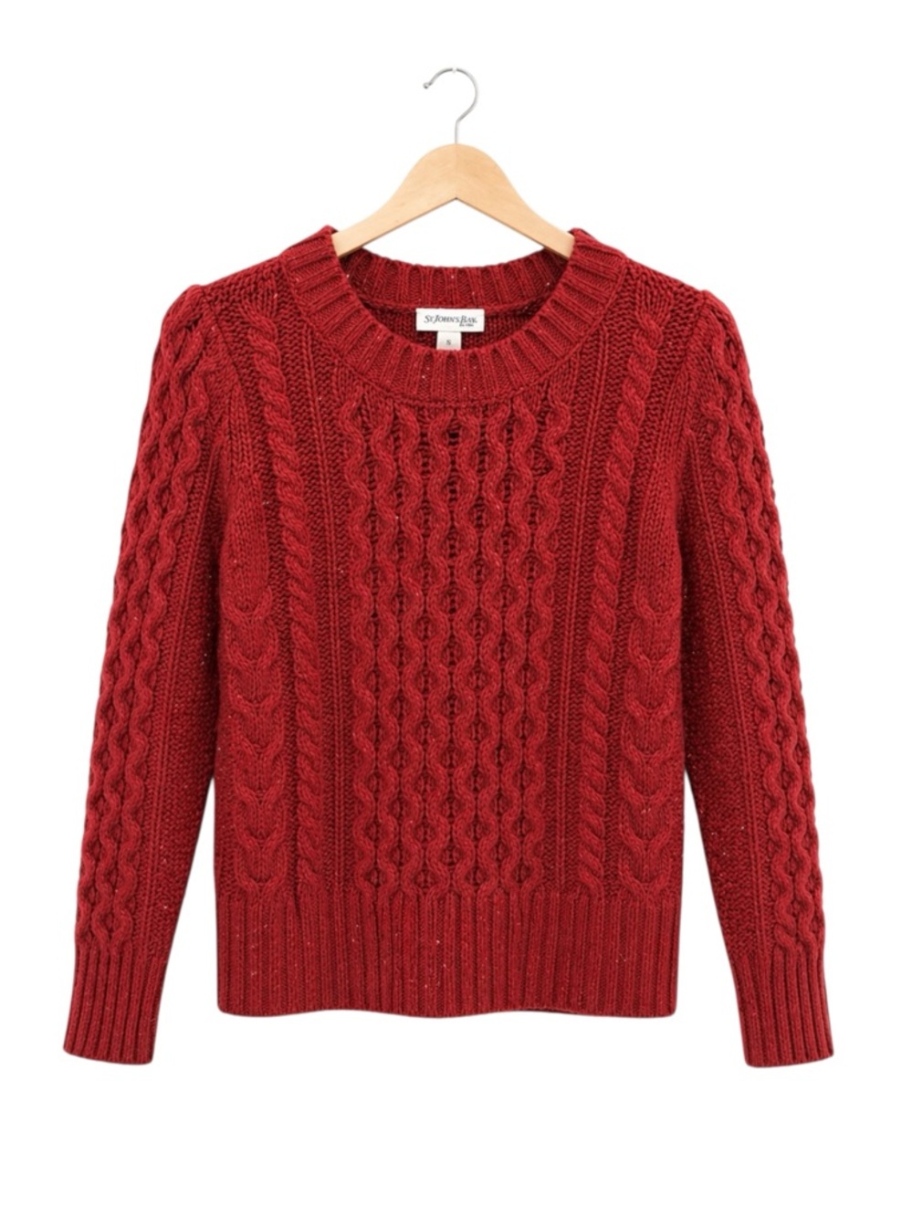 St.‎ John’s Bay Cable Knit Wool Blend Sweater Red Speckled Fisherman Medium